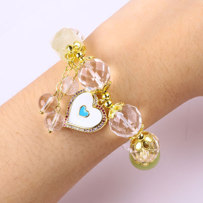 Natural White Crystal Single Circle Elastic 14MM Multifaced Round Bead Bracelet Untuk Meditasi