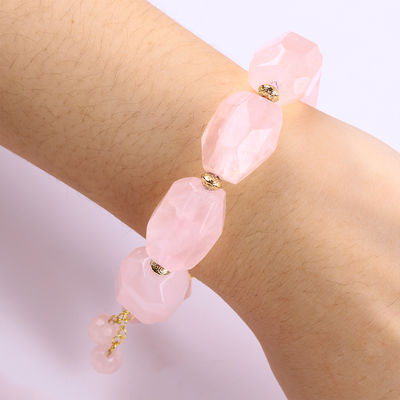 14MM Multi Faced Rose Quartz Stone Crystal Bracelet Hati Ukiran