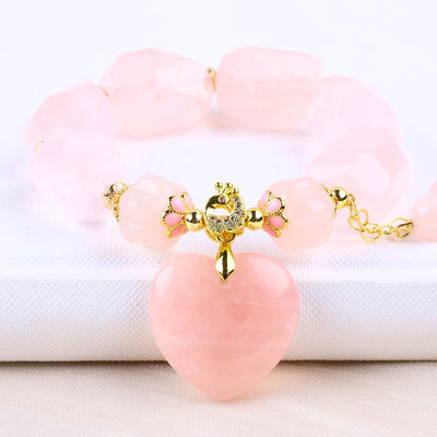 14MM Multi Faced Rose Quartz Stone Crystal Bracelet Hati Ukiran