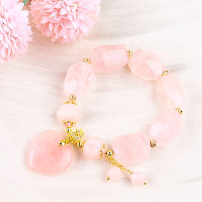 14MM Multi Faced Rose Quartz Stone Crystal Bracelet Hati Ukiran