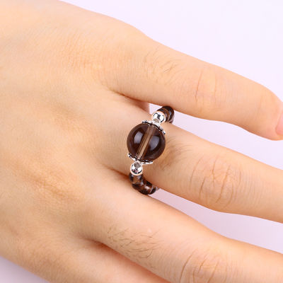 Handmade Gemstone Beaded Ring Adjustable Tea-warna Citrine Stone Ring Untuk pesta pemakaian sehari-hari