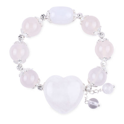 Batu permata semi berharga energi penyembuhan putih Agate dengan hati yang jelas gelang besar untuk dipakai setiap hari