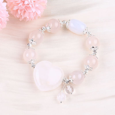 Batu permata semi berharga energi penyembuhan putih Agate dengan hati yang jelas gelang besar untuk dipakai setiap hari