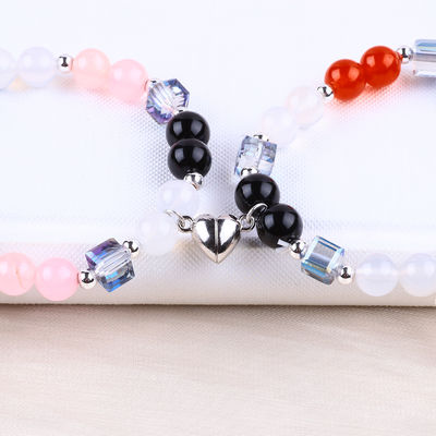 8MM Multi-Color Natural Crystal Persahabatan Perhiasan Jarak Gelang Hati Magnet Gelang Untuk Hadiah
