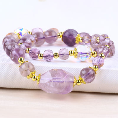 Double Layer Purple Azeztulite 12mm 14mm Bead Bracelet OEM ODM