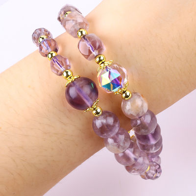 Double Layer Purple Azeztulite 12mm 14mm Bead Bracelet OEM ODM