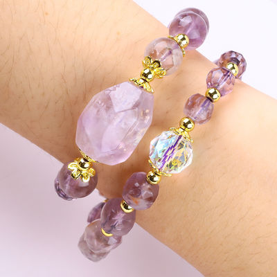 Double Layer Purple Azeztulite 12mm 14mm Bead Bracelet OEM ODM