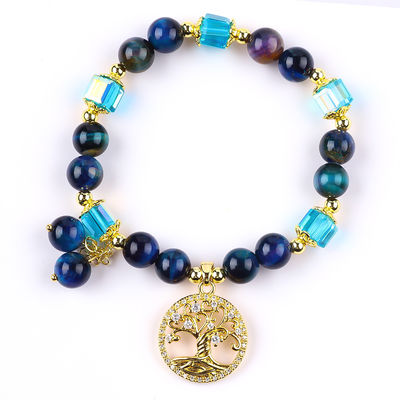 Healing Natural Crystal 8mm Rainbow Tiger Eye Tree Of Life Bead Bracelet Untuk Pakai Sehari-hari