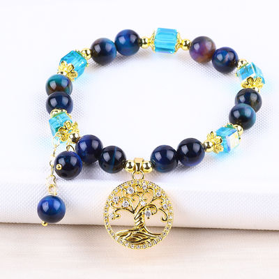 Healing Natural Crystal 8mm Rainbow Tiger Eye Tree Of Life Bead Bracelet Untuk Pakai Sehari-hari