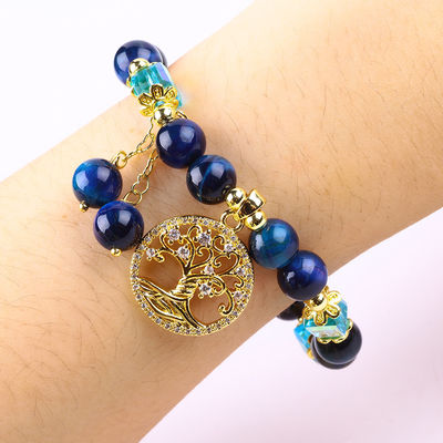 Healing Natural Crystal 8mm Rainbow Tiger Eye Tree Of Life Bead Bracelet Untuk Pakai Sehari-hari