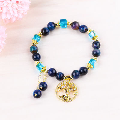 Healing Natural Crystal 8mm Rainbow Tiger Eye Tree Of Life Bead Bracelet Untuk Pakai Sehari-hari