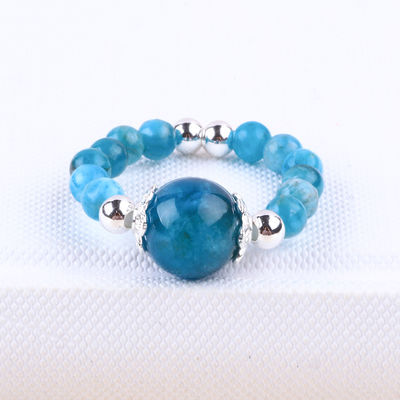 4mm Handmade Batu permata Pered Ring Adjustable Biru Apatite Batu Ring Untuk pesta Pakai harian