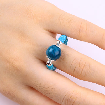 4mm Handmade Batu permata Pered Ring Adjustable Biru Apatite Batu Ring Untuk pesta Pakai harian