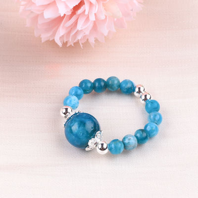 4mm Handmade Batu permata Pered Ring Adjustable Biru Apatite Batu Ring Untuk pesta Pakai harian