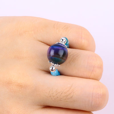4mm Handmade Permata Permata Ring Adjustable Elastic Biru Apatite Batu Ring Withth Warna Tiger's Eye Bead Untuk Partai D
