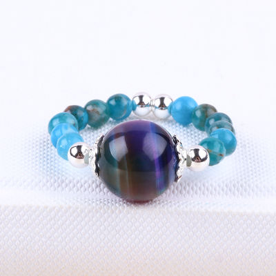 4mm Handmade Permata Permata Ring Adjustable Elastic Biru Apatite Batu Ring Withth Warna Tiger's Eye Bead Untuk Partai D