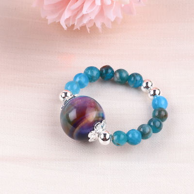 4mm Handmade Permata Permata Ring Adjustable Elastic Biru Apatite Batu Ring Withth Warna Tiger's Eye Bead Untuk Partai D