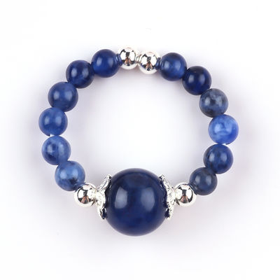 4mm Handmade Gemstone Beaded Ring Adjustable Elastic Sodalite Stone Ring Untuk Pesta Pakai Sehari-hari