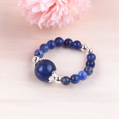 4mm Handmade Gemstone Beaded Ring Adjustable Elastic Sodalite Stone Ring Untuk Pesta Pakai Sehari-hari