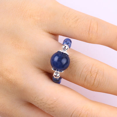 4mm Handmade Gemstone Beaded Ring Adjustable Elastic Sodalite Stone Ring Untuk Pesta Pakai Sehari-hari