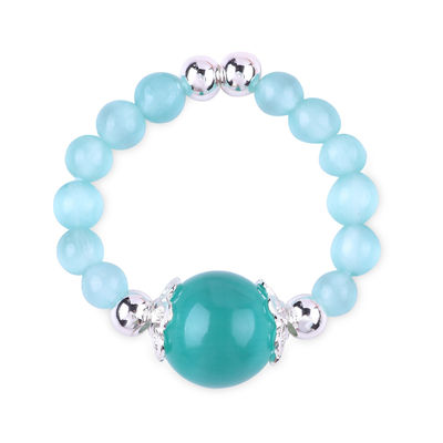 4mm Handmade Gemstone Beaded Ring Adjustable Elastic Green Cat's Eye Stone Ring Untuk Pesta Pakai Setiap Hari