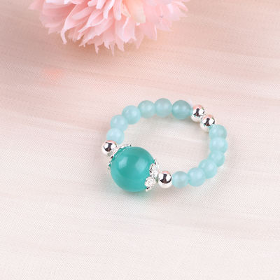 4mm Handmade Gemstone Beaded Ring Adjustable Elastic Green Cat's Eye Stone Ring Untuk Pesta Pakai Setiap Hari
