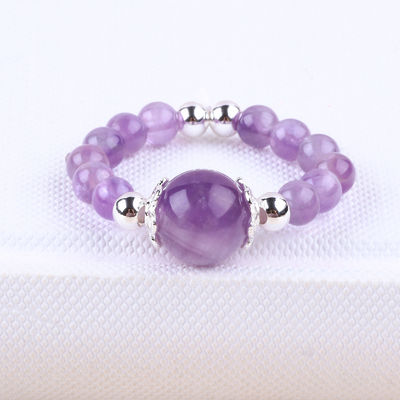 4mm Handmade Batu permata Pered Ring Adjustable Elastic Amethyst Stone Ring Untuk pesta pemakaian sehari-hari