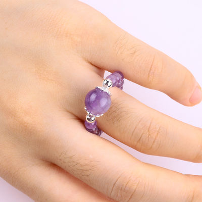 4mm Handmade Batu permata Pered Ring Adjustable Elastic Amethyst Stone Ring Untuk pesta pemakaian sehari-hari
