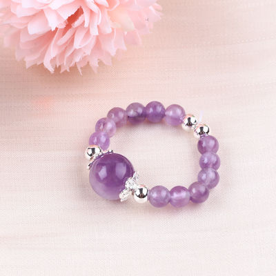 4mm Handmade Batu permata Pered Ring Adjustable Elastic Amethyst Stone Ring Untuk pesta pemakaian sehari-hari