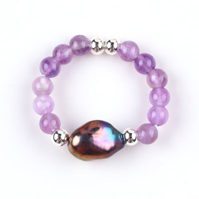 4mm Handmade Gemstone Beaded Ring Adjustable Elastic Sodalite Stone Ring Dengan Charm Peel Untuk Pakaian Pesta Setiap Hari