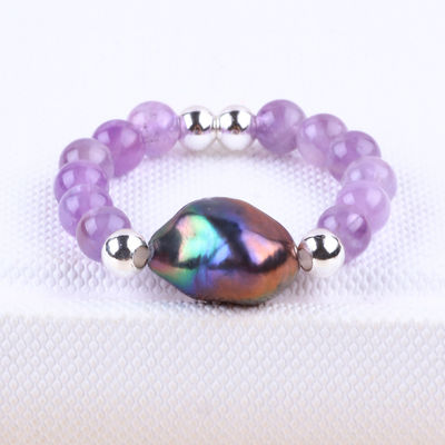 4mm Handmade Gemstone Beaded Ring Adjustable Elastic Sodalite Stone Ring Dengan Charm Peel Untuk Pakaian Pesta Setiap Hari