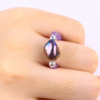 4mm Handmade Gemstone Beaded Ring Adjustable Elastic Sodalite Stone Ring Dengan Charm Peel Untuk Pakaian Pesta Setiap Hari
