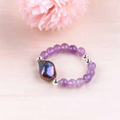 4mm Handmade Gemstone Beaded Ring Adjustable Elastic Sodalite Stone Ring Dengan Charm Peel Untuk Pakaian Pesta Setiap Hari
