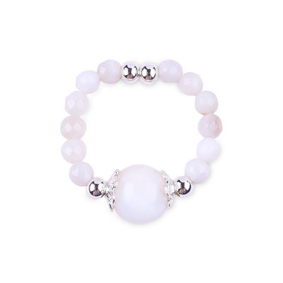 4mm Handmade Batu permata Pered Ring Adjustable Elastic White Agate Stone Ring Untuk pesta pemakaian sehari-hari