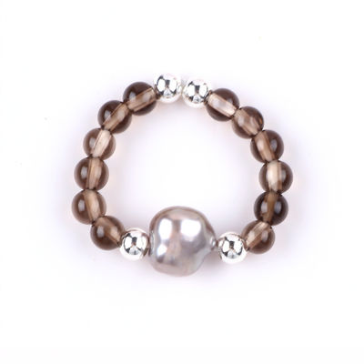 4mm Handmade Gemstone Beaded Ring Adjustable Elastic Citrine Stone Ring Warna Teh Dengan Peel Untuk Pakaian Setiap Hari