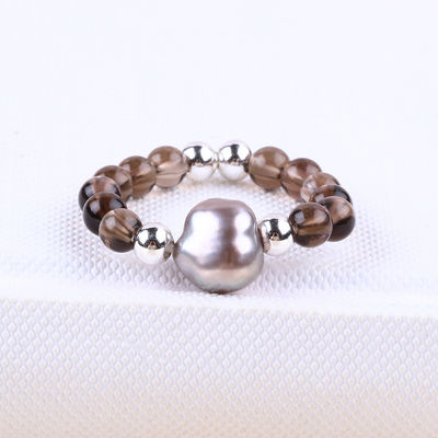 4mm Handmade Gemstone Beaded Ring Adjustable Elastic Citrine Stone Ring Warna Teh Dengan Peel Untuk Pakaian Setiap Hari