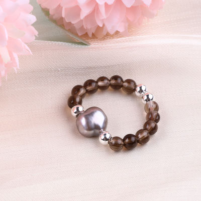 4mm Handmade Gemstone Beaded Ring Adjustable Elastic Citrine Stone Ring Warna Teh Dengan Peel Untuk Pakaian Setiap Hari