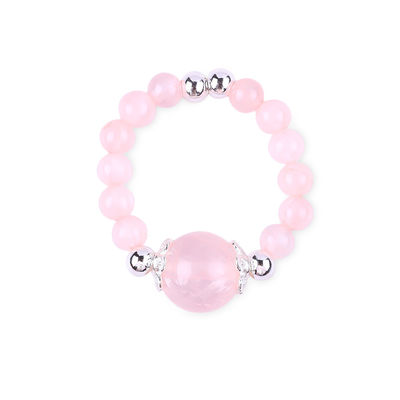 4mm Handmade Gemstone Beaded Ring Adjustable Elastic Rose Quartz Stone Ring Untuk Pesta Pakai Sehari-hari