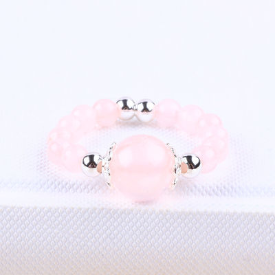 4mm Handmade Gemstone Beaded Ring Adjustable Elastic Rose Quartz Stone Ring Untuk Pesta Pakai Sehari-hari