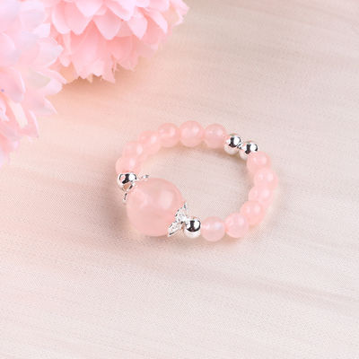 4mm Handmade Gemstone Beaded Ring Adjustable Elastic Rose Quartz Stone Ring Untuk Pesta Pakai Sehari-hari