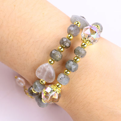 Multifaced 7MM Labradorite Dan Air Tawar Mutiara buatan tangan Batu permata Ungu Beruang Pesona Manik Gelang