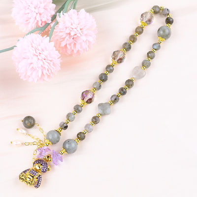 Multifaced 7MM Labradorite Dan Air Tawar Mutiara buatan tangan Batu permata Ungu Beruang Pesona Manik Gelang