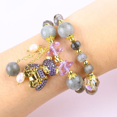 Multifaced 7MM Labradorite Dan Air Tawar Mutiara buatan tangan Batu permata Ungu Beruang Pesona Manik Gelang