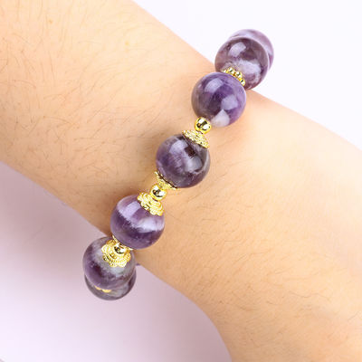 Tangan buatan 12mm Dream Amethyst Dengan Bunga Spinner Charm Blessing Crystal Bead Bracelet
