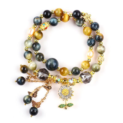 8mm unik dengan mata harimau mimpi Mata matahari Bunga Spinner Charm Blessing Crystal Double Layer Bracelet