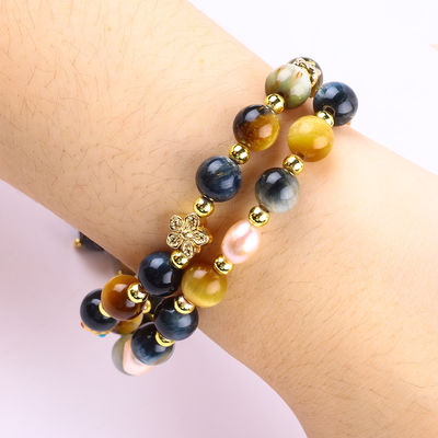 8mm unik dengan mata harimau mimpi Mata matahari Bunga Spinner Charm Blessing Crystal Double Layer Bracelet