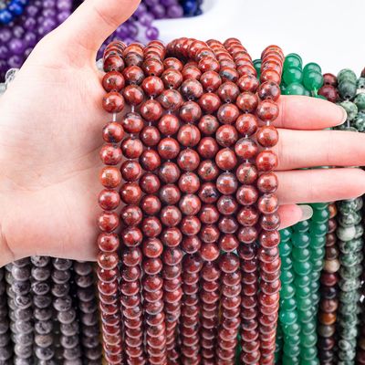 Natural 8mm Semi Precious Sesame Jasper Loose Beads untuk pembuatan perhiasan