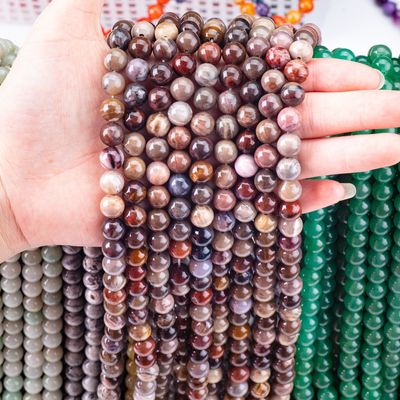 8MM Kayu Jasper Batu Kristal Nyata Bulat Lolos Manik Untuk Perhiasan Manik buatan tangan