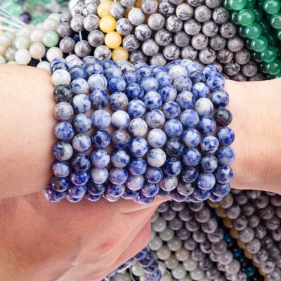 Spiritual Natural Blue Dot Stone 8MM Bulat Perhiasan Lolos Untuk Handmade Dan Keychain