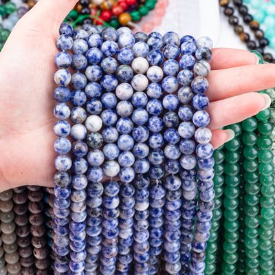 Spiritual Natural Blue Dot Stone 8MM Bulat Perhiasan Lolos Untuk Handmade Dan Keychain